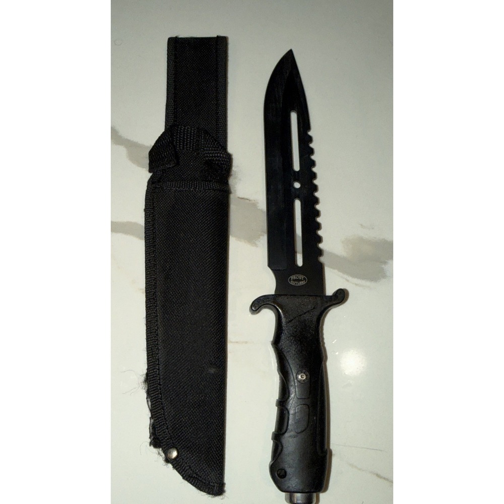 Frost Cutlery Tactical Survival Knife Fixed Blade Sheath Serrated Gut Hook 12"